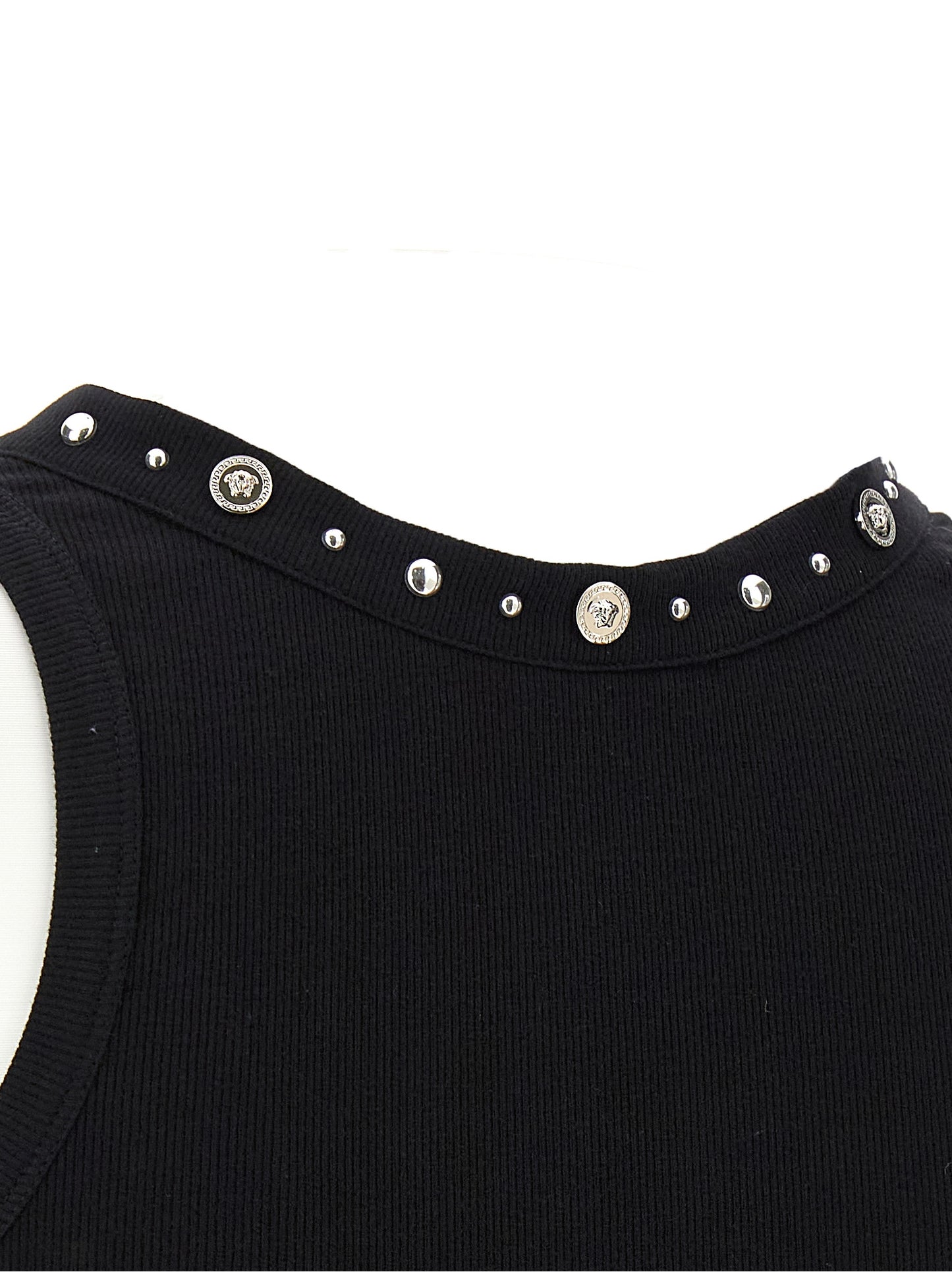 Versace Black Cotton Sleeveless T-Shirt with Medusa Detail