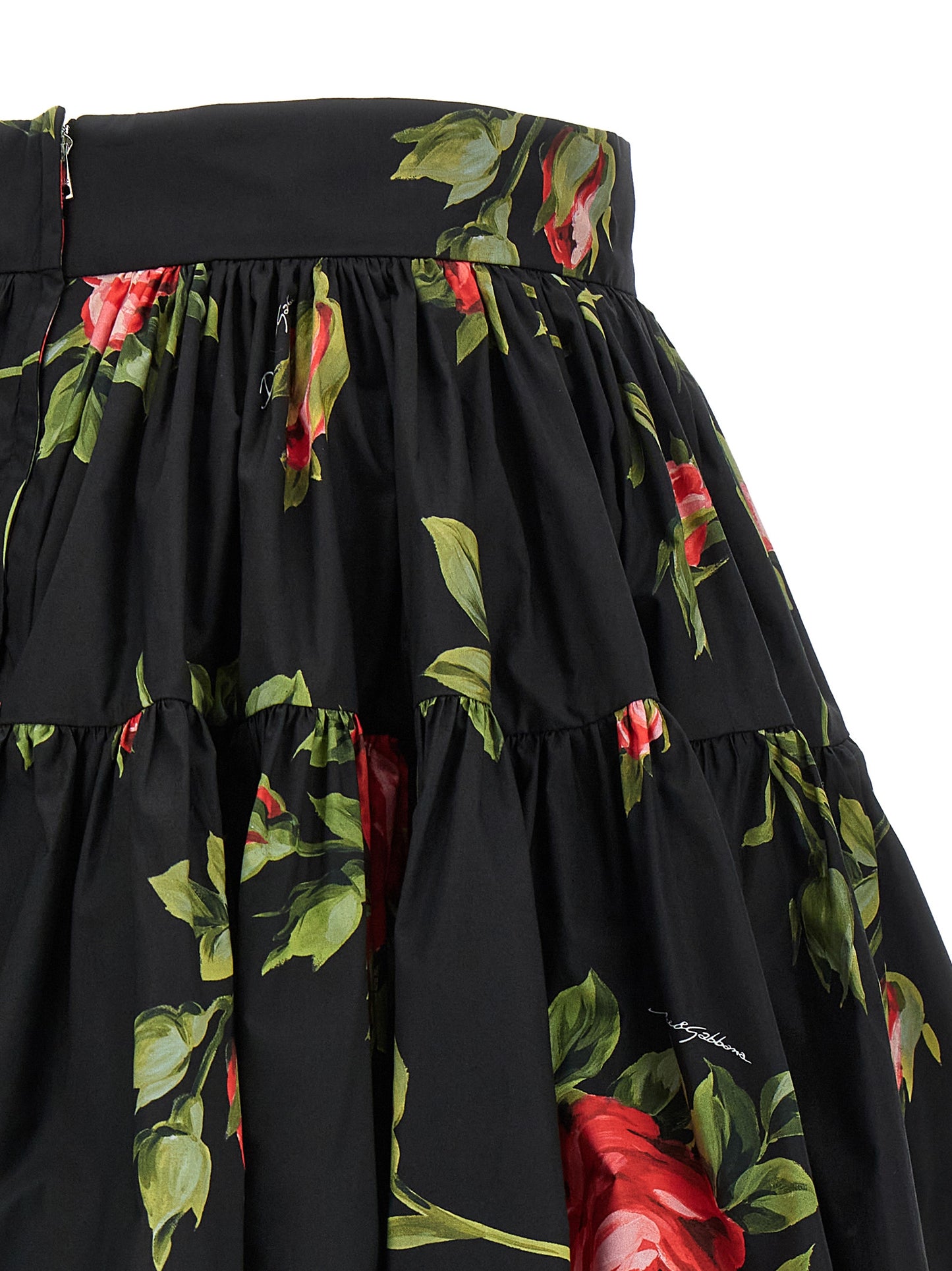 Dolce & Gabbana Black Cotton Bouquet Rose Mini Skirt