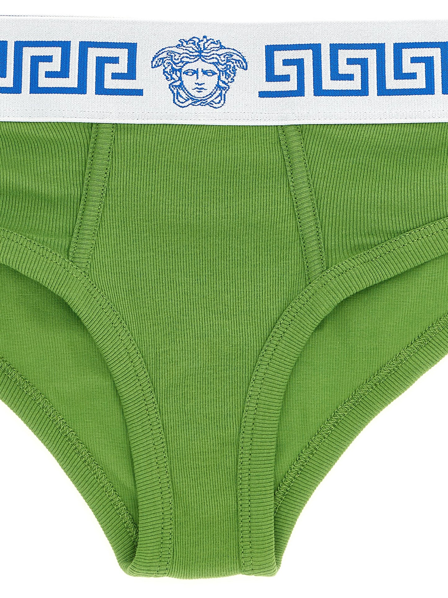 Versace Bicolor Ribbed Stretch Cotton Briefs in Green