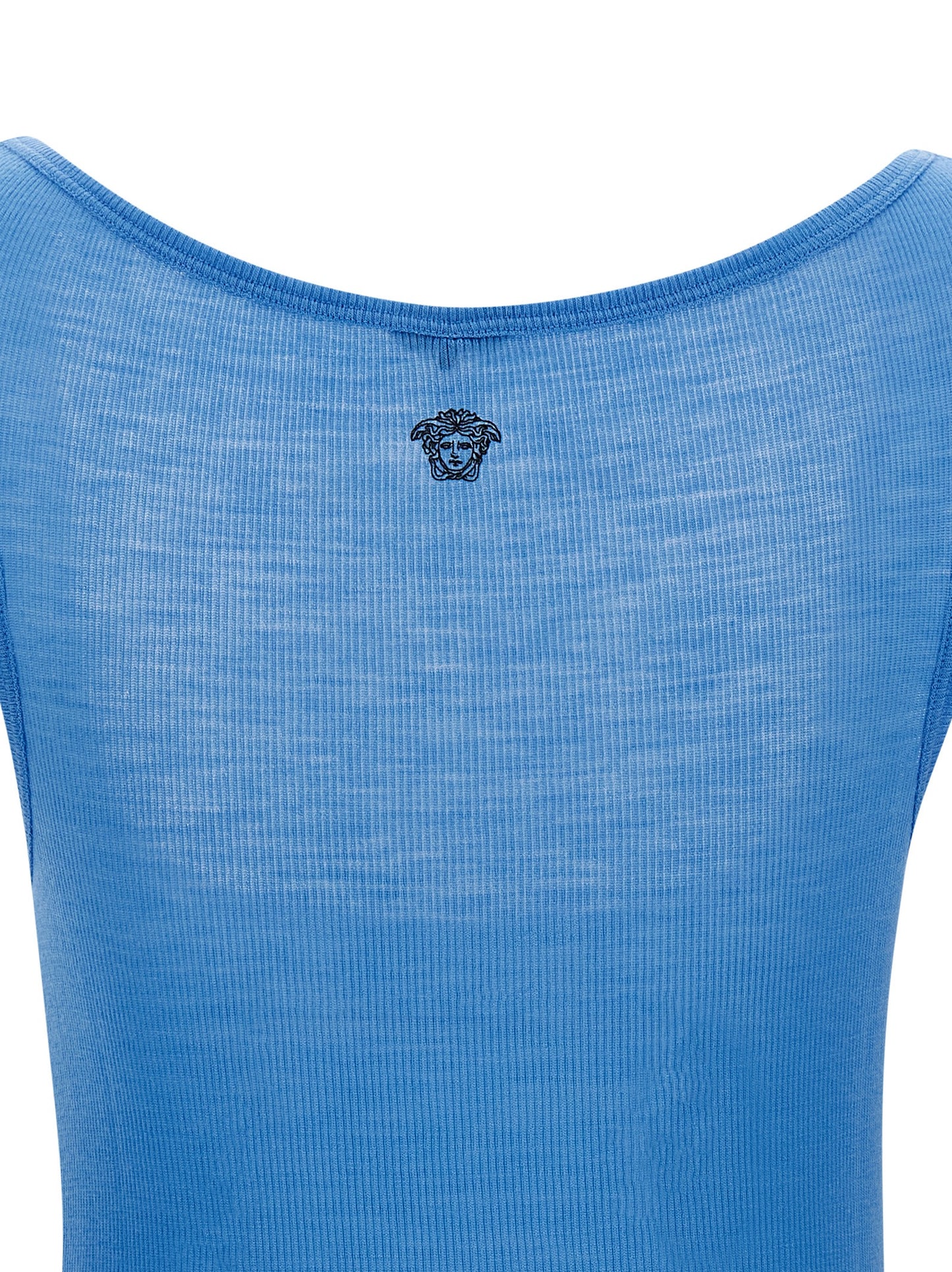 Versace Light Blue Virgin Wool Tank Top with Medusa Embroidery