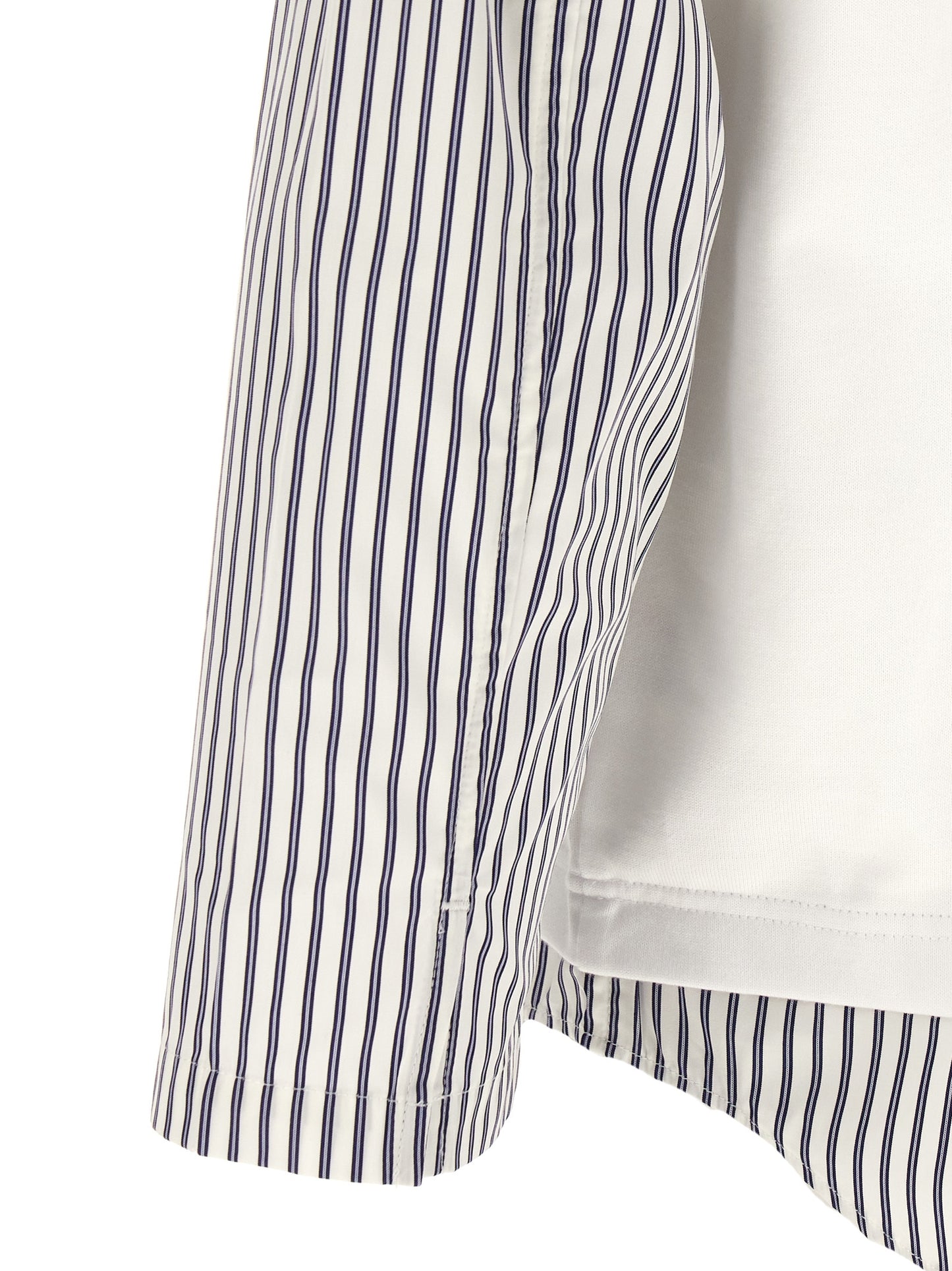 Comme des Garçons White Cotton Heavy T-Shirt with Striped Poplin Inserts