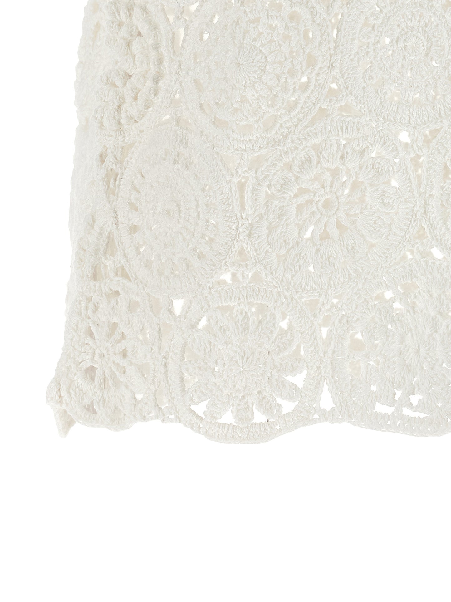 Comme des Garçons White Macramé Crewneck T-Shirt with Asymmetric Hem