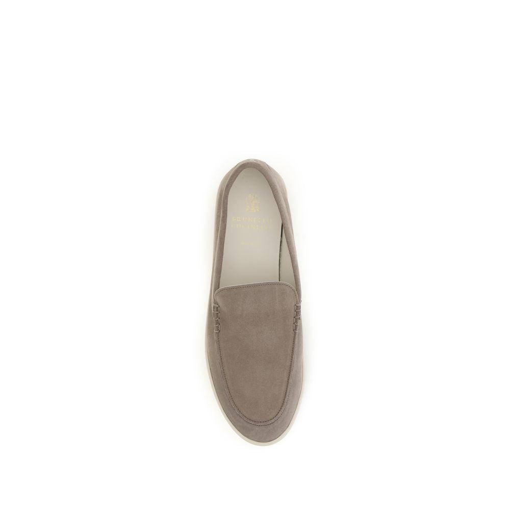 Brunello Cucinelli Gray Calf Suede Leather Slip-On Loafers