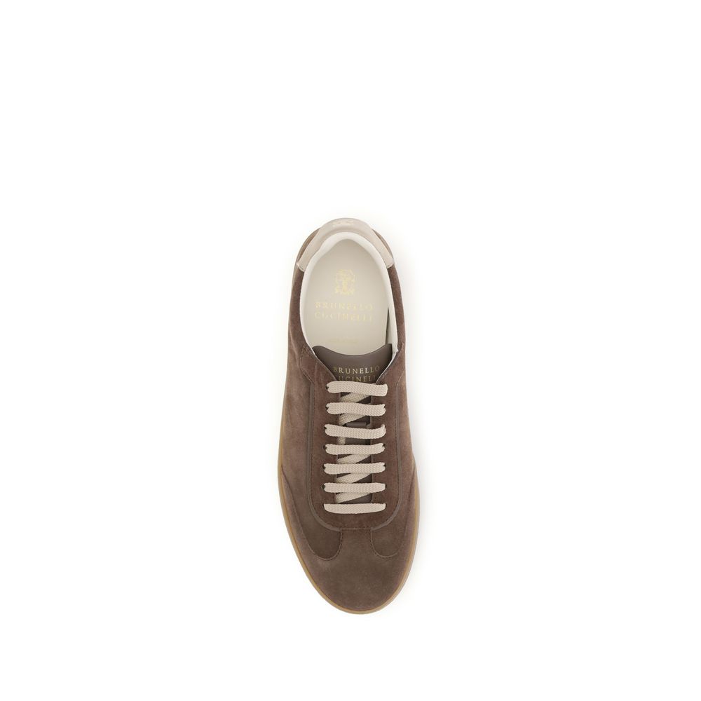 Brunello Cucinelli Beige Calf Suede Leather Low Top Sneakers