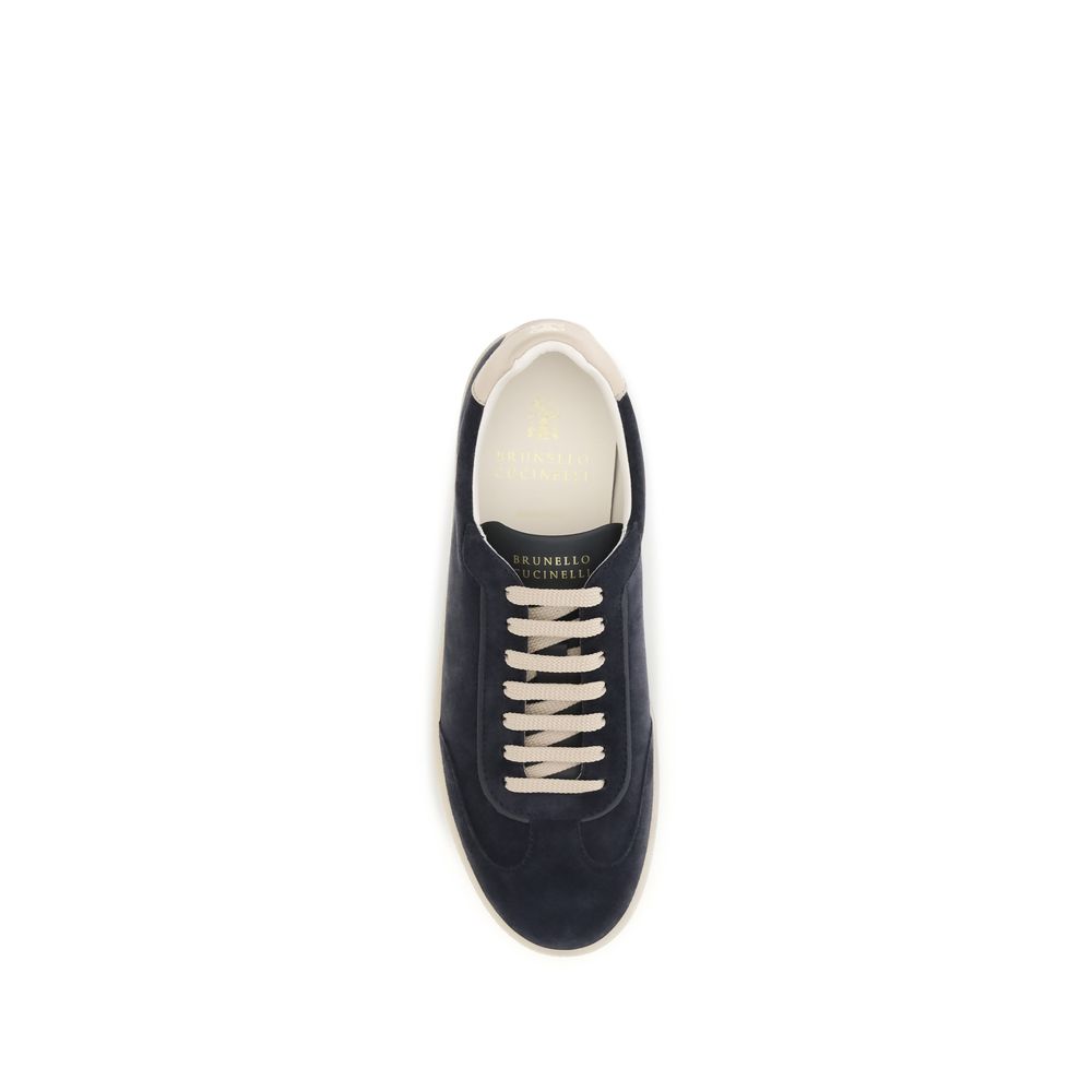 Brunello Cucinelli Brown Calf Suede Leather Low Top Sneakers