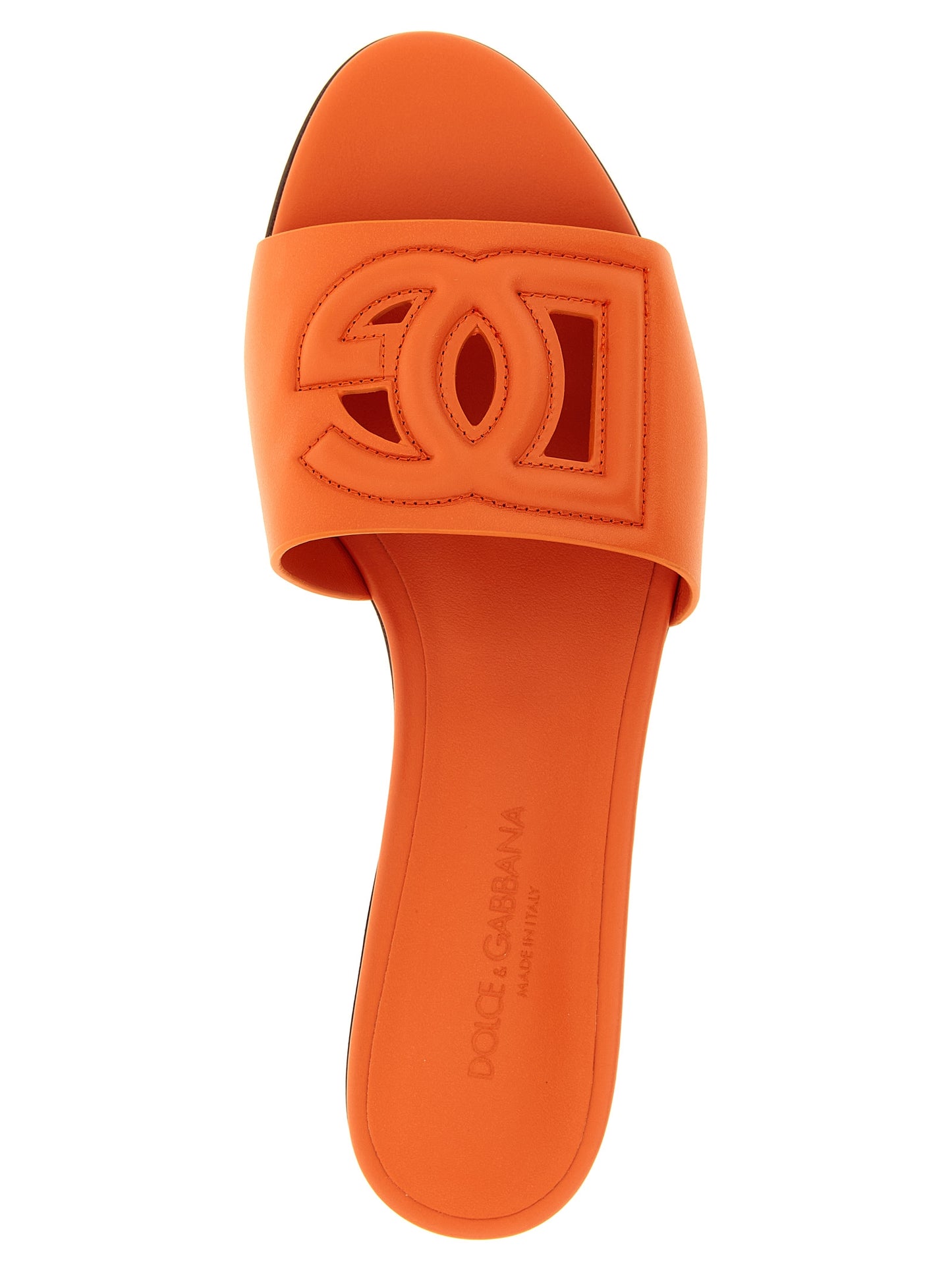 Dolce & Gabbana Orange Calfskin Slides - Bianca