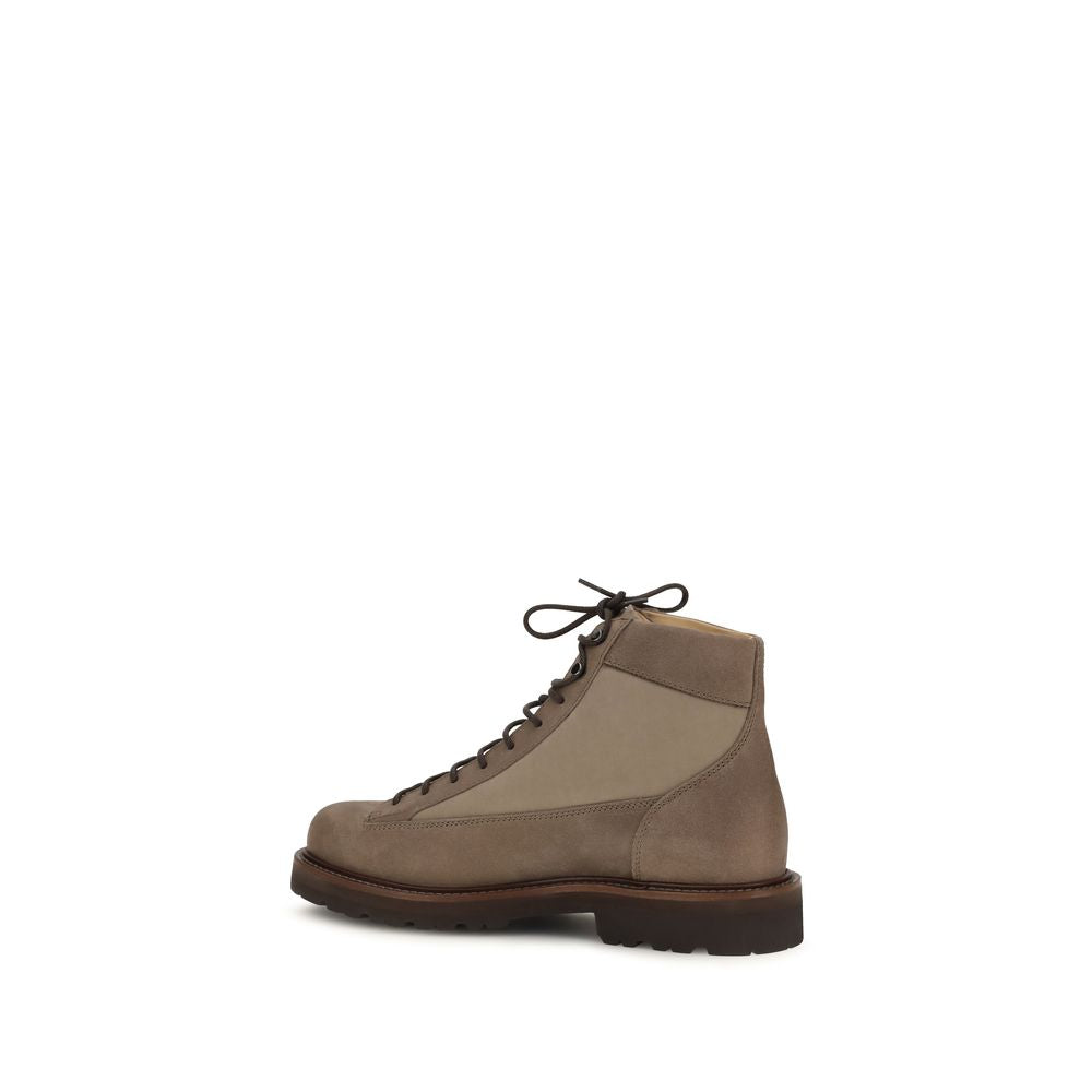 Brunello Cucinelli Brown Calf Leather Lace-Up Ankle Boots