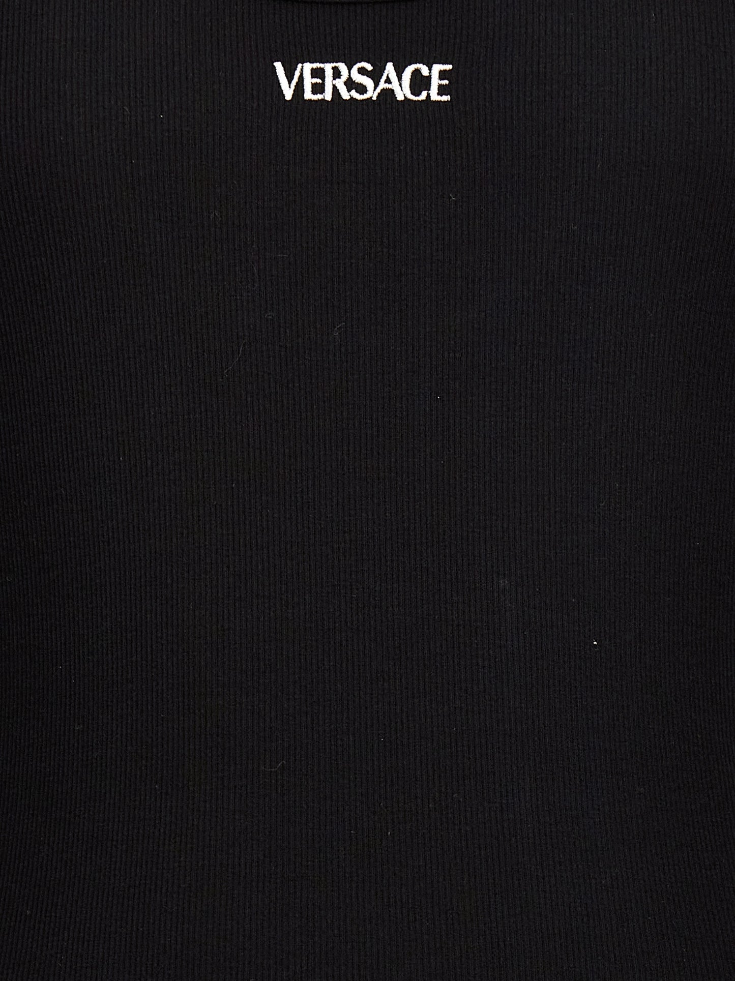 Versace Black Cotton Sleeveless T-Shirt with Embroidered Logo