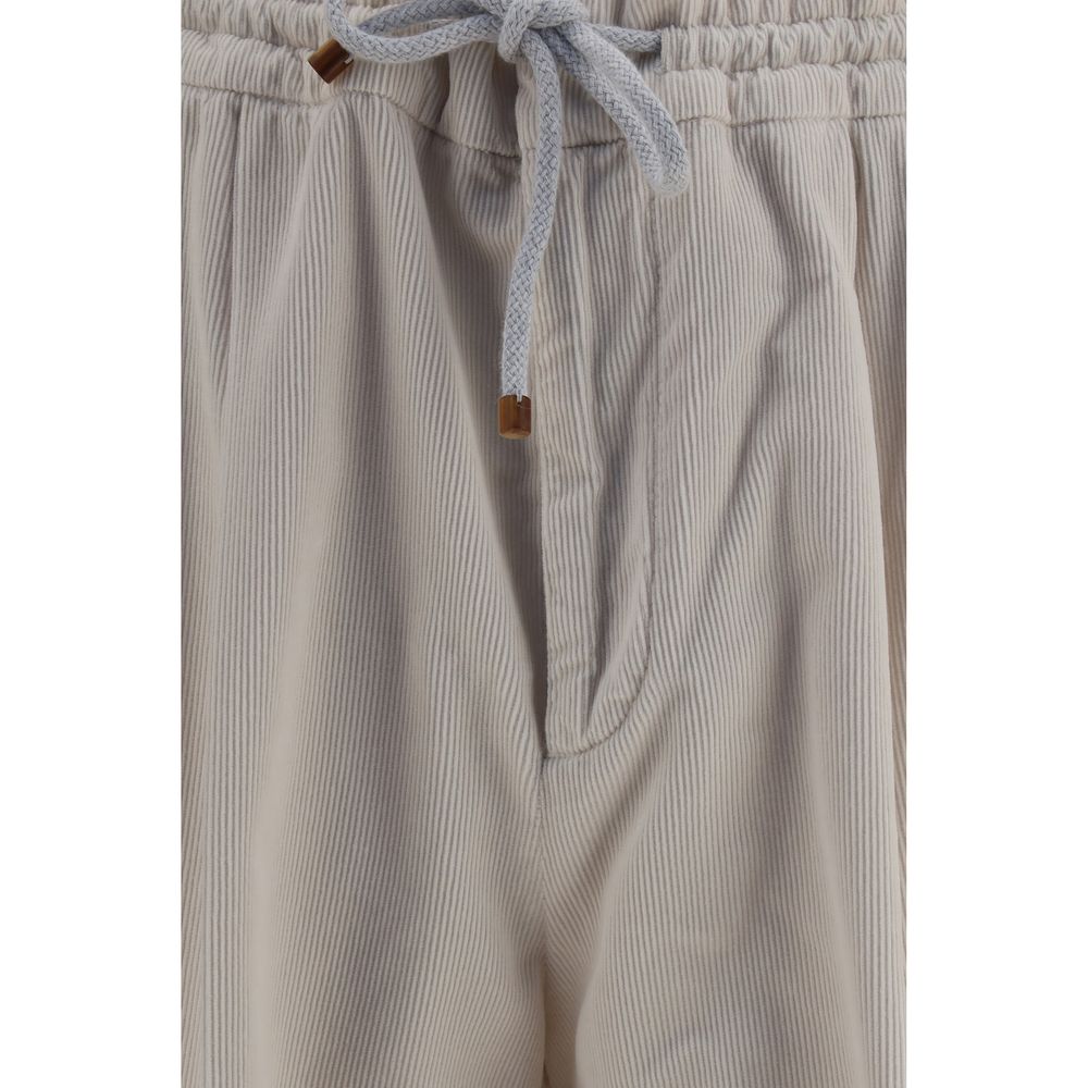 Brunello Cucinelli Beige Cotton Corduroy Drawstring Pants for Men