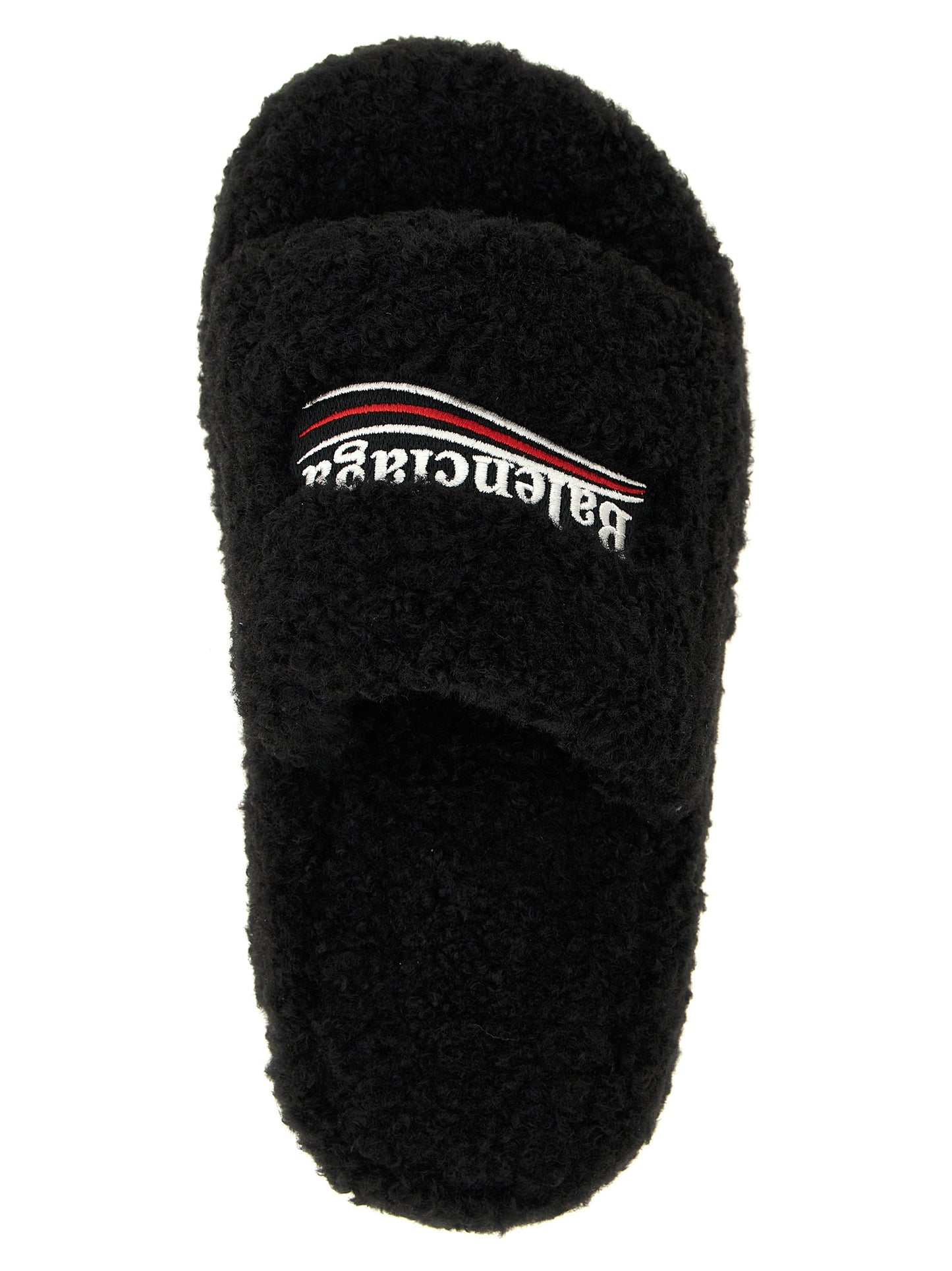 Balenciaga Furry Platform Slides - Black Polyester