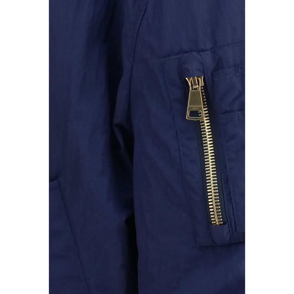Balmain Blue Polyamide Bomber Jacket
