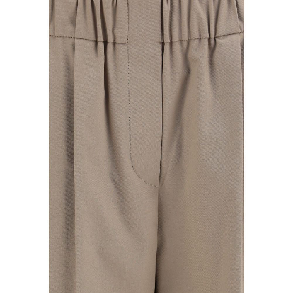 Brunello Cucinelli Beige Cotton Straight Leg Trousers for Women