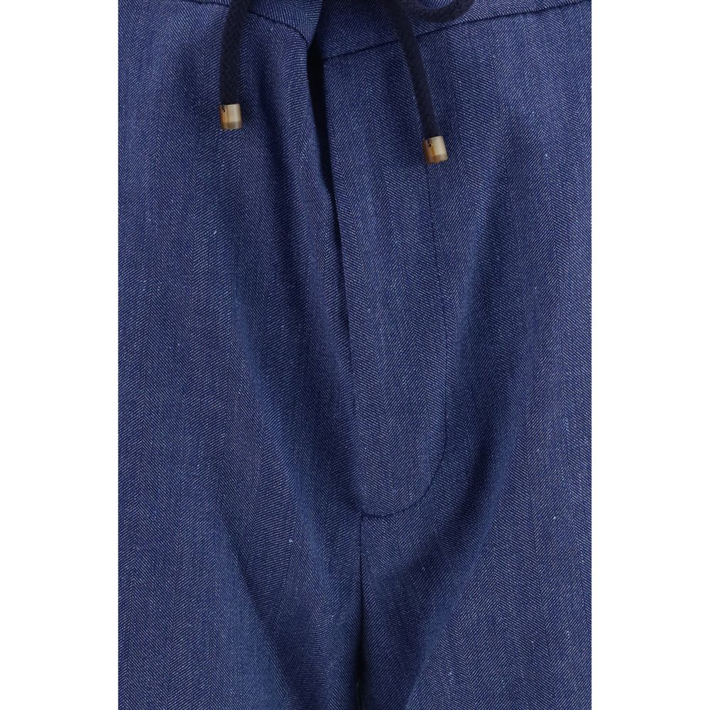 Brunello Cucinelli Blue Linen & Virgin Wool Bermuda Shorts