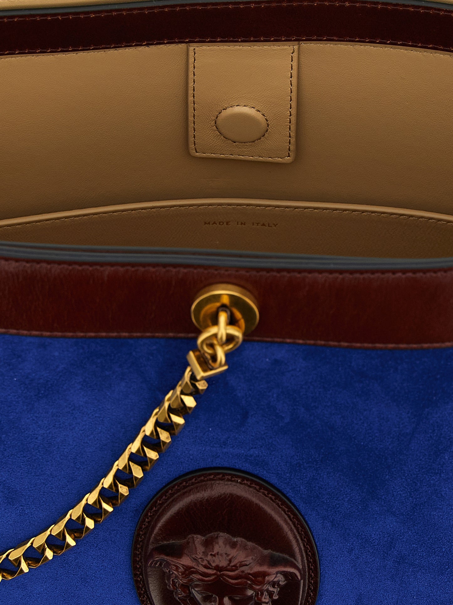Versace Blue Calfskin Shoulder Bag - Pivot Bucket Bag