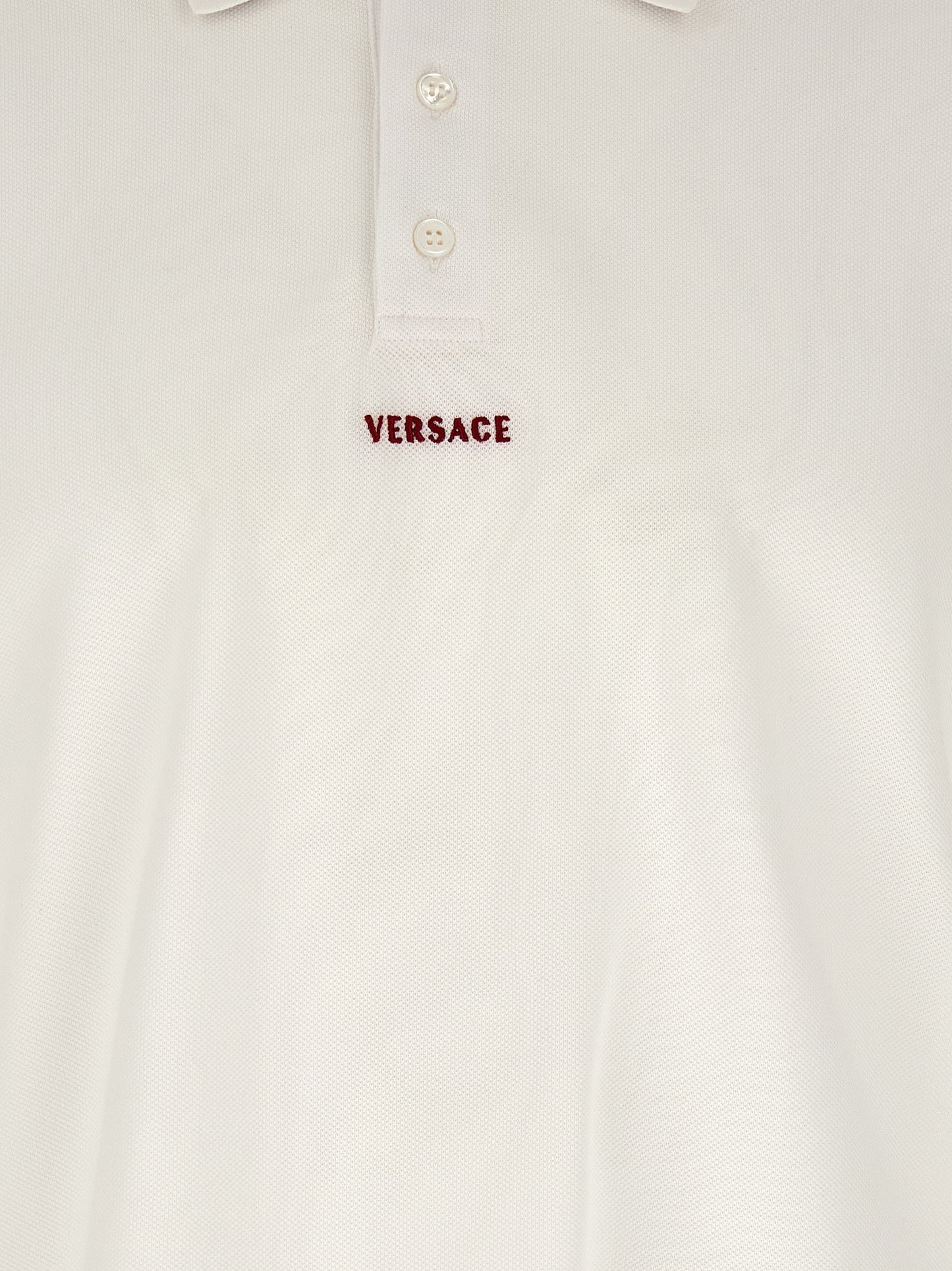 Versace White Cotton Piqué Polo Shirt with Greca Embroidery