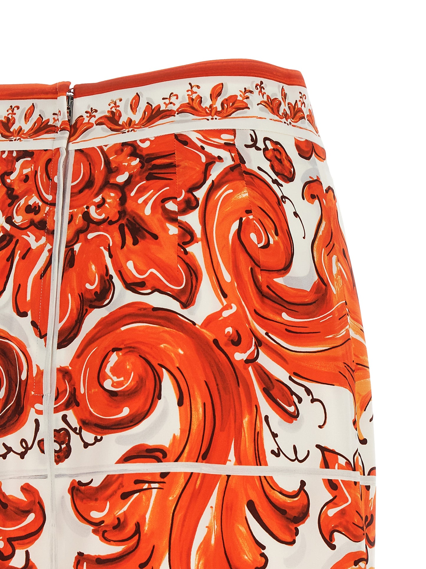 Dolce & Gabbana Orange Silk Midi Skirt