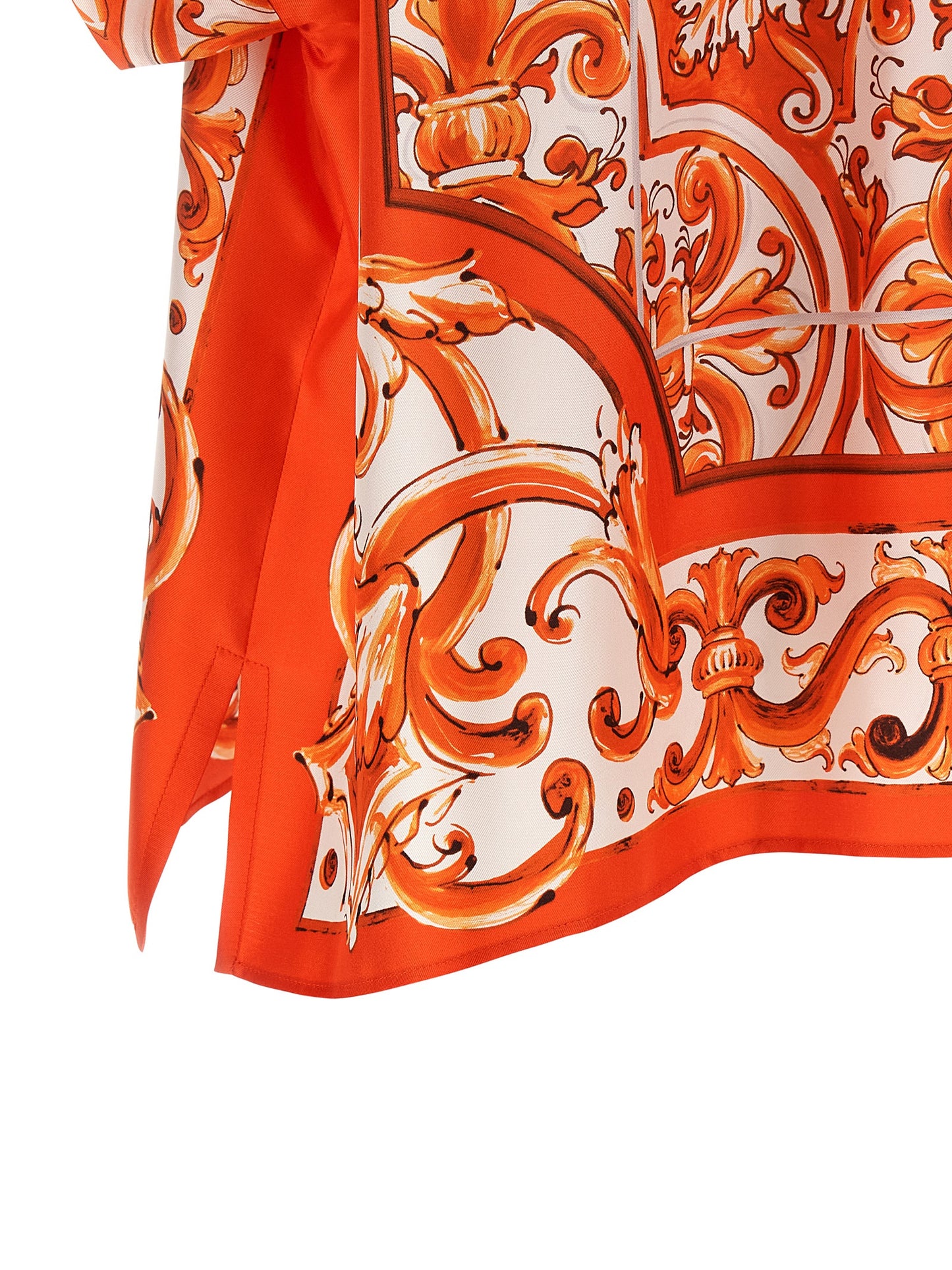 Dolce & Gabbana Orange Silk Majolica Print Blouse