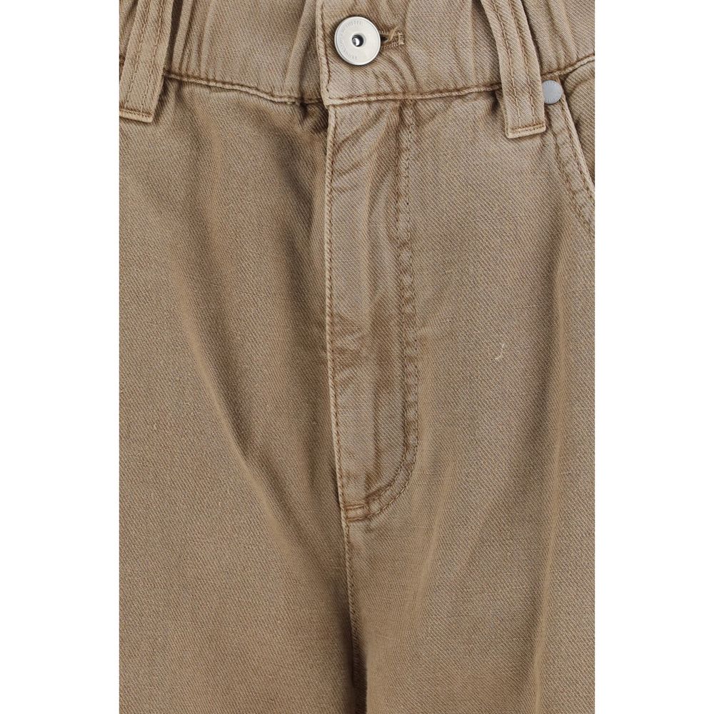 Brunello Cucinelli Beige Cotton Wide-Leg Jeans
