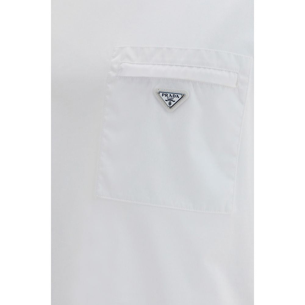 Prada White Cotton Pocket T-Shirt with Logo