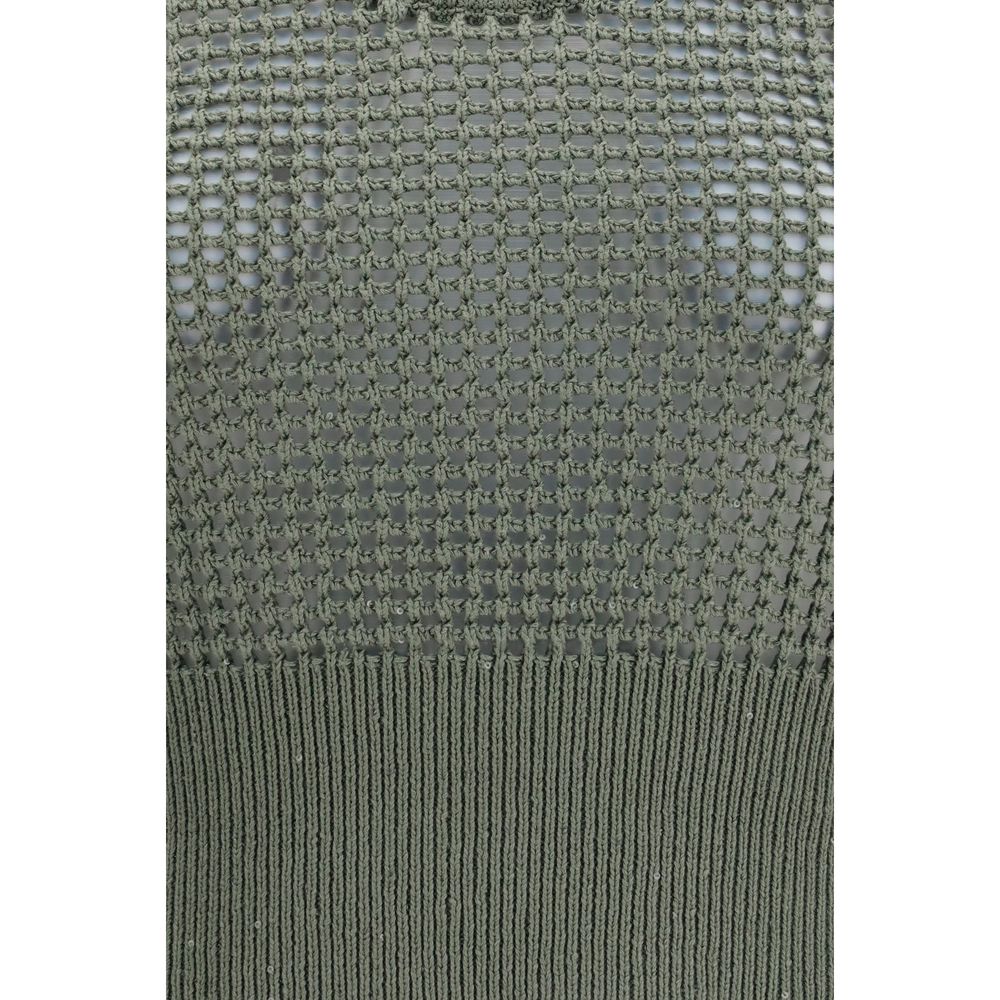 Brunello Cucinelli Green Cotton Perforated Sequin Tank Top