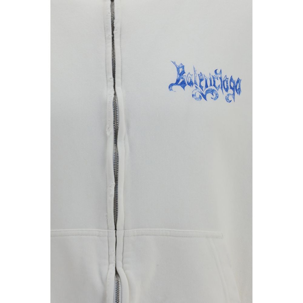 Balenciaga White Cotton Sketchy Zip-up Hoodie