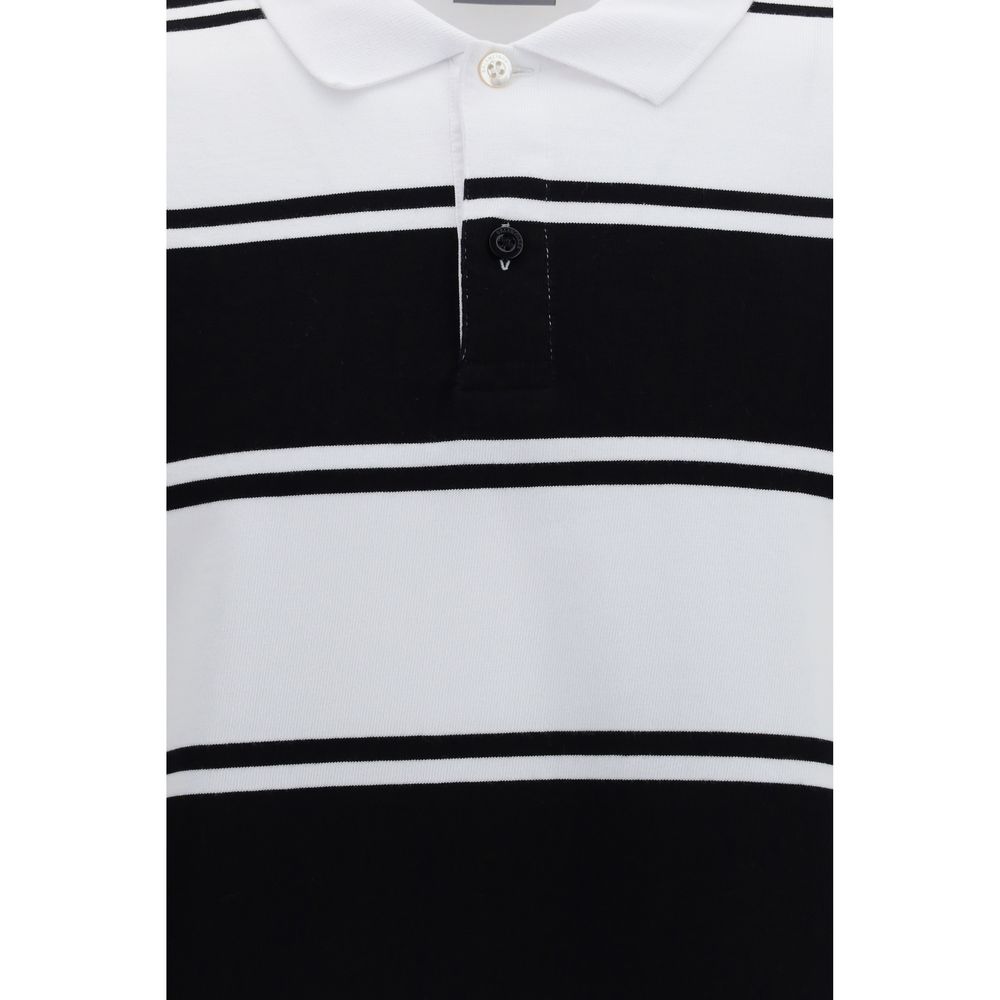 Balenciaga White & Black Striped Long Sleeved Cotton Polo Shirt