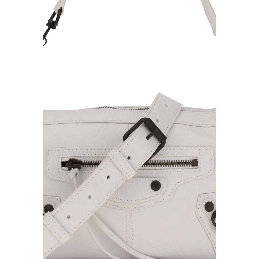 Balenciaga White Lamb Leather Le City Moto Mini Handbag