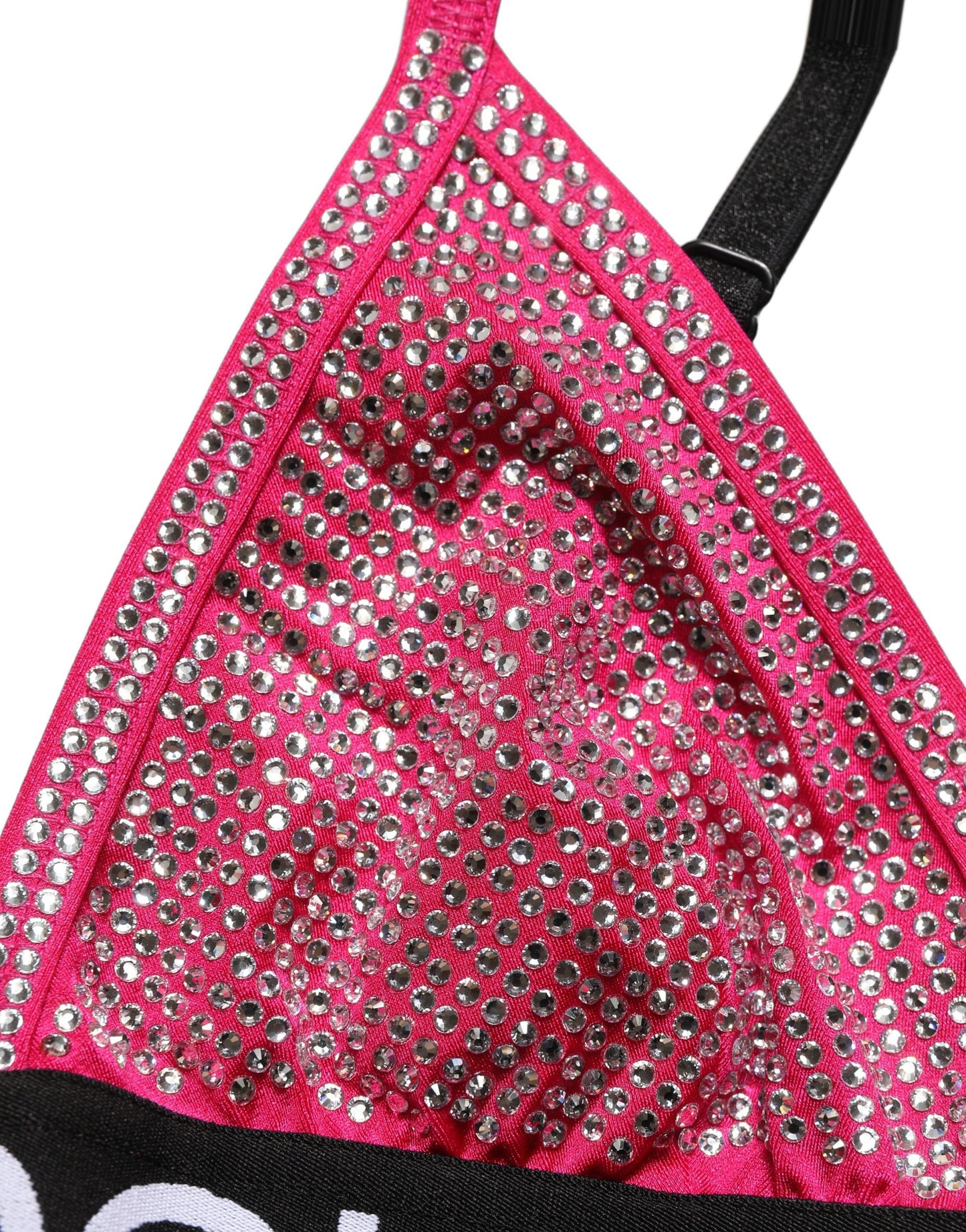 Dolce & Gabbana Pink Crystal Embellished Triangle Bralette Logo Crop Top