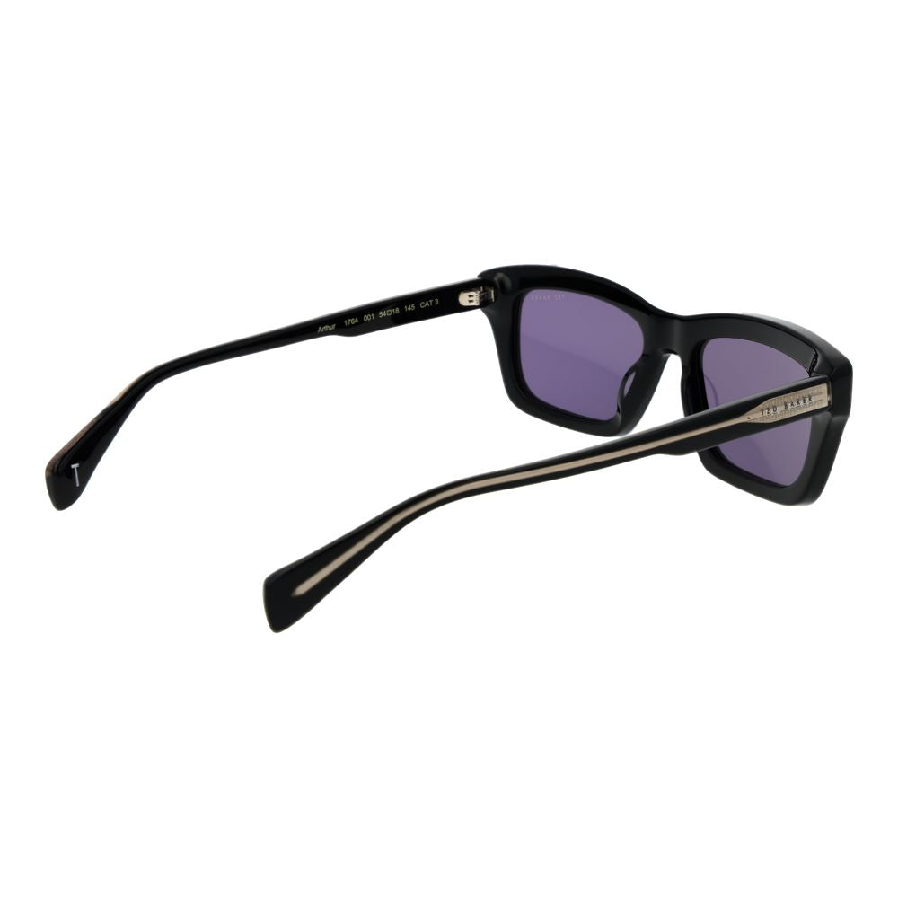 Ted Baker Men’s Sunglasses – Black Rectangle Frame, Purple Lenses