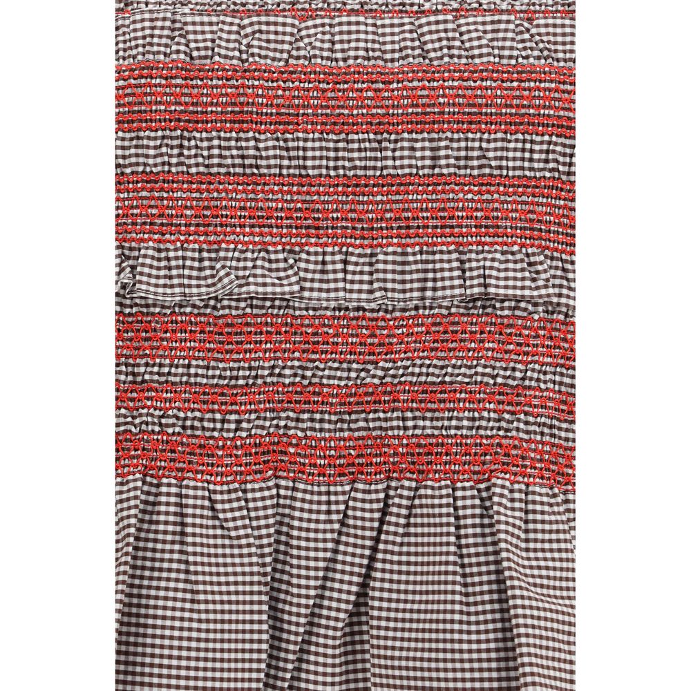 Ganni Brown Cotton Sleeveless T-Shirt with Ruching and Side Ties
