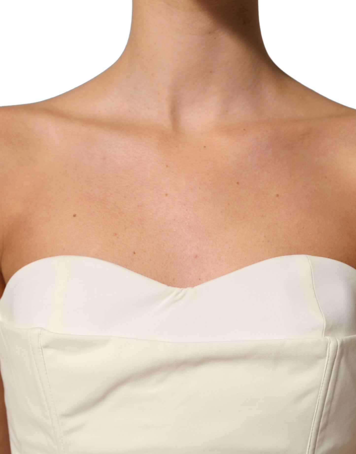 Elisabetta Franchi Off White Strapless Sweetheart Neck Top IT46|XL