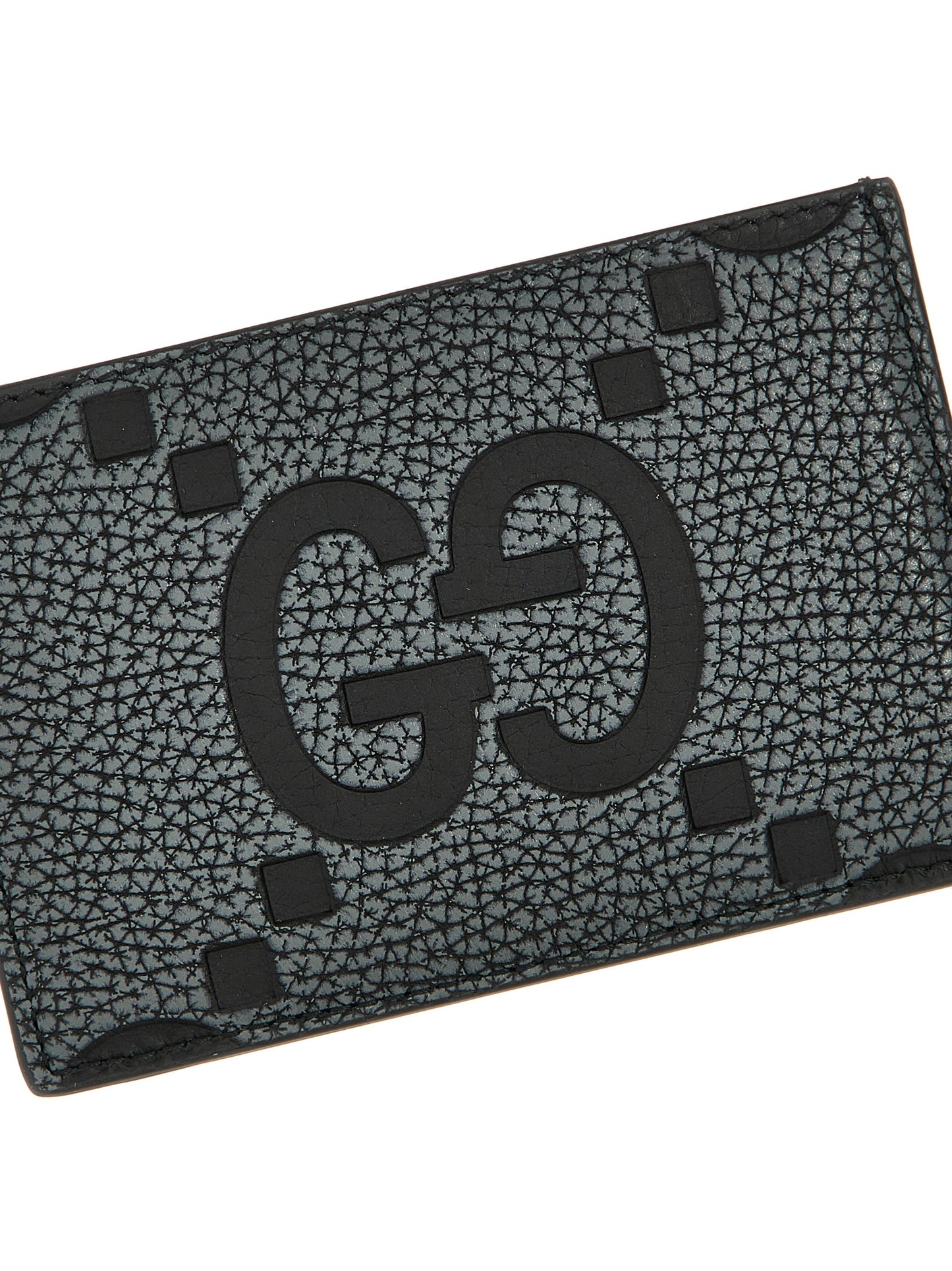 Gucci Black Calfskin Maxi GG Hammered Leather Cardholder