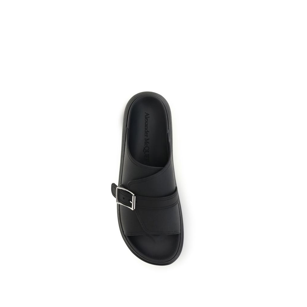 Alexander McQueen Black Leather Buckle Slide Hybrid Sandals