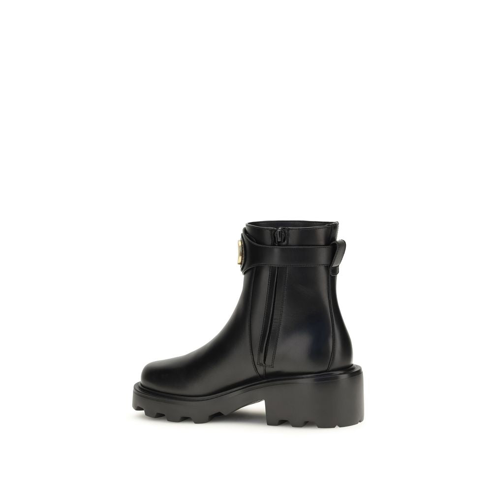 Valentino Garavani Black Leather VLogo Signature 55mm Ankle Boots