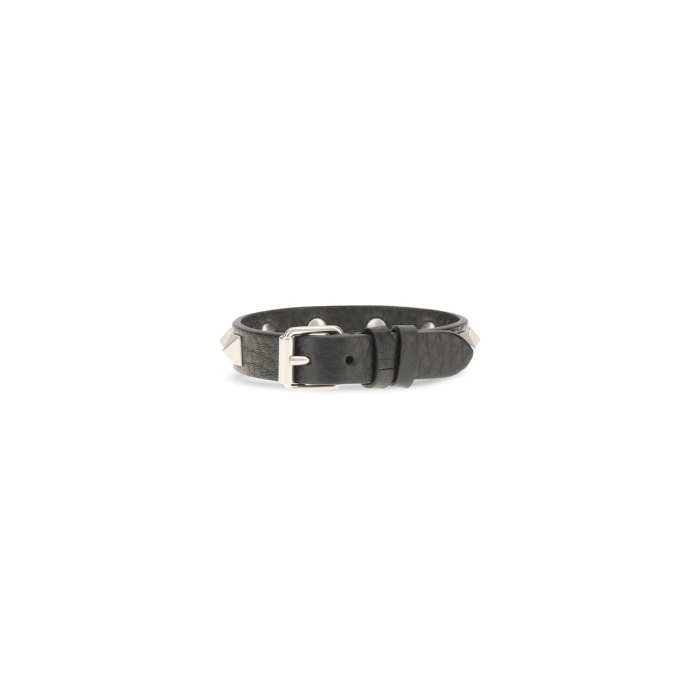 Valentino Garavani Black Calf Leather Rockstud Bracelet