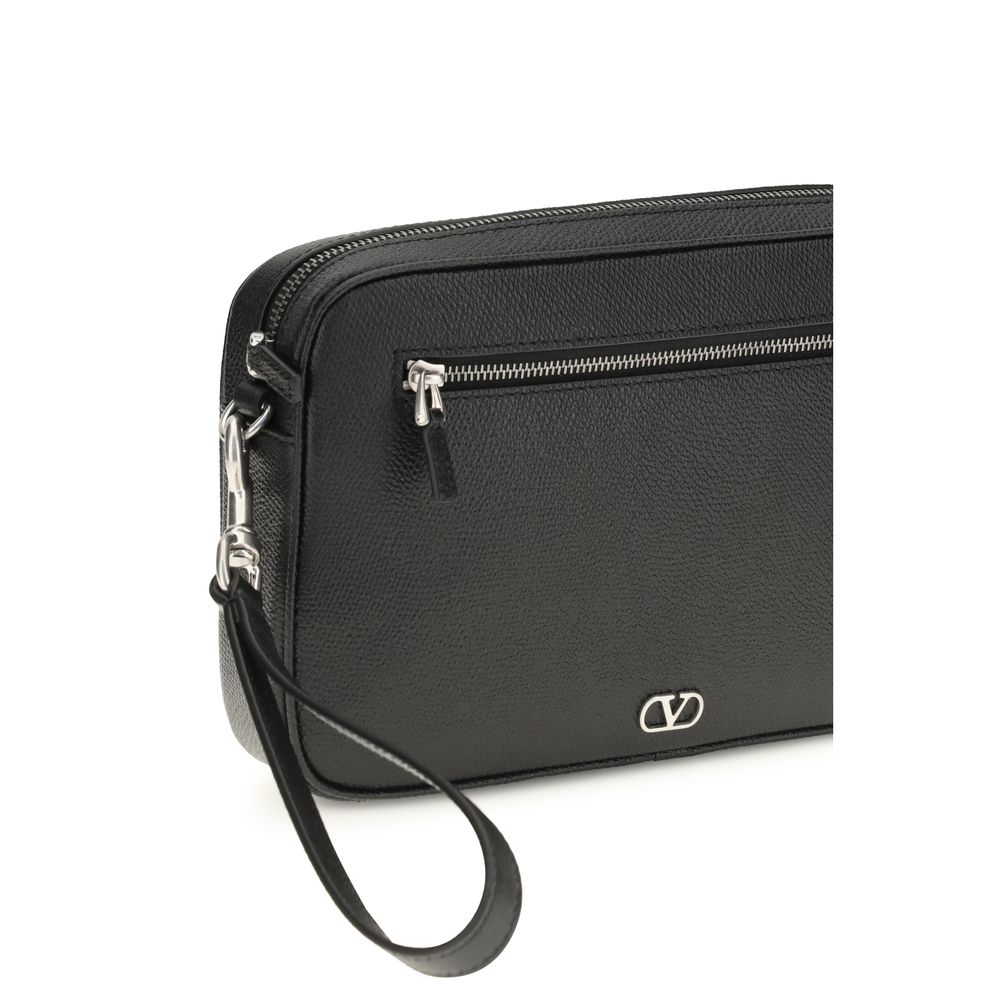 Valentino Garavani Black Calf Leather VLogo Signature Pouch Wallet