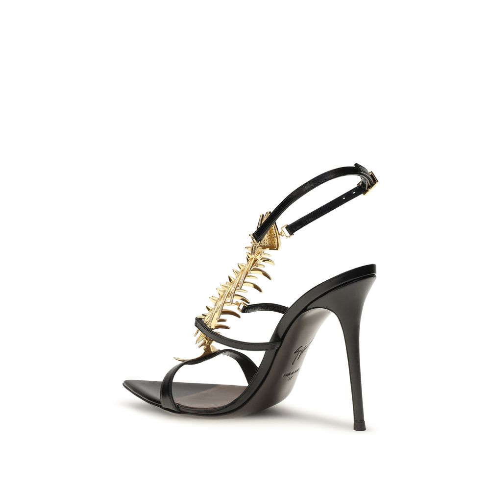 Giuseppe Zanotti Black Calf Leather Bos Taurus Stiletto Heel Sandals