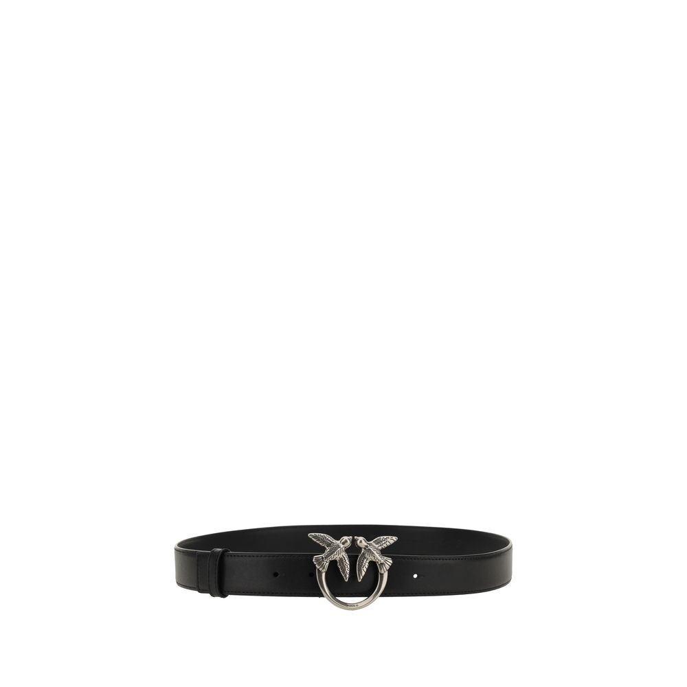 PINKO Black Calf Leather Love Berry Belt
