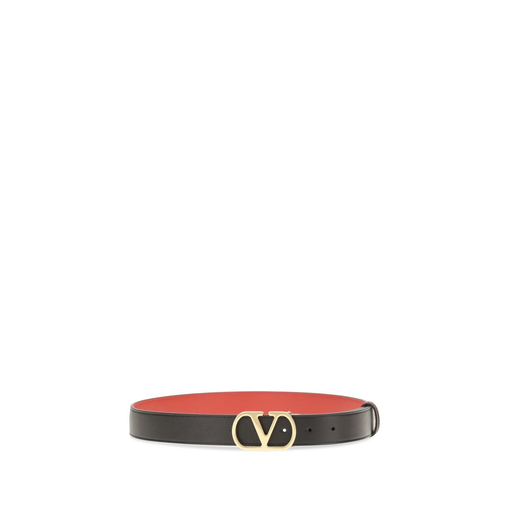 Valentino Garavani Black Calf Leather Reversible VLogo Signature Belt