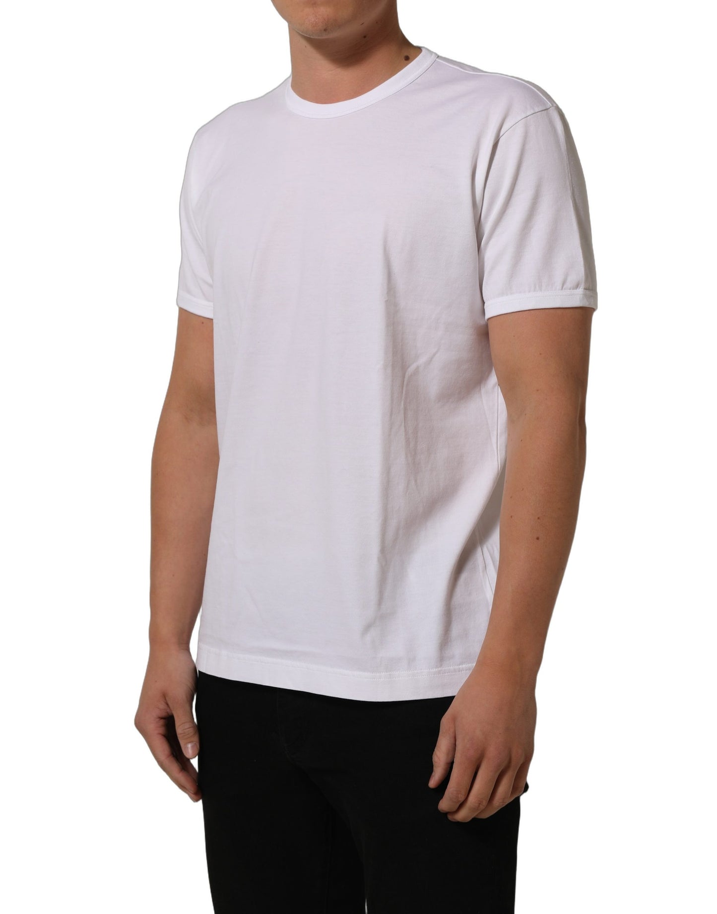 Dolce & Gabbana White Cotton Short Sleeves Crew Neck T-shirt