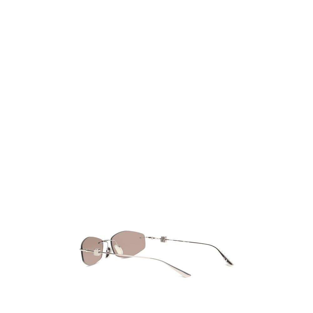 Balenciaga Silver Metal Geometric Oval Sunglasses