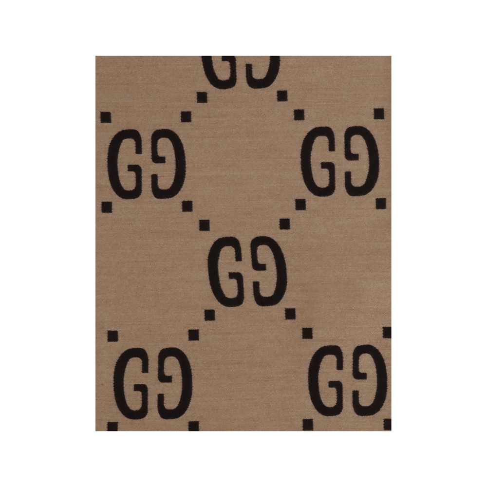 Gucci Brown Wool Silk Scarf with GG Supreme Print