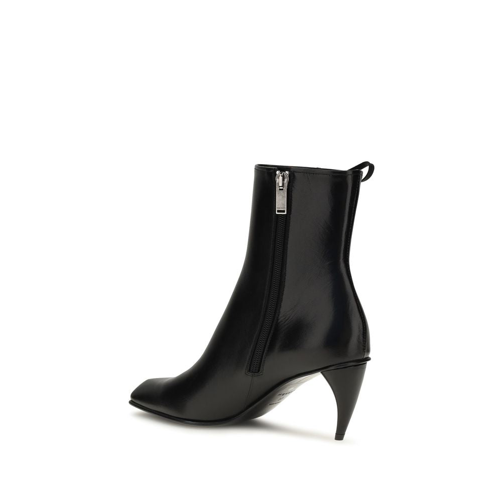 Alexander McQueen Black Leather Corset-Detail Horn-Heel Ankle Boots