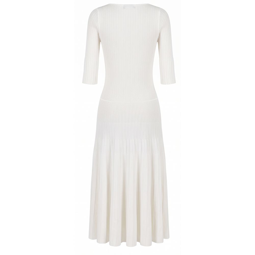 Malo Ribbed Knit Midi Dress White 100% Cotton Women’s Dress