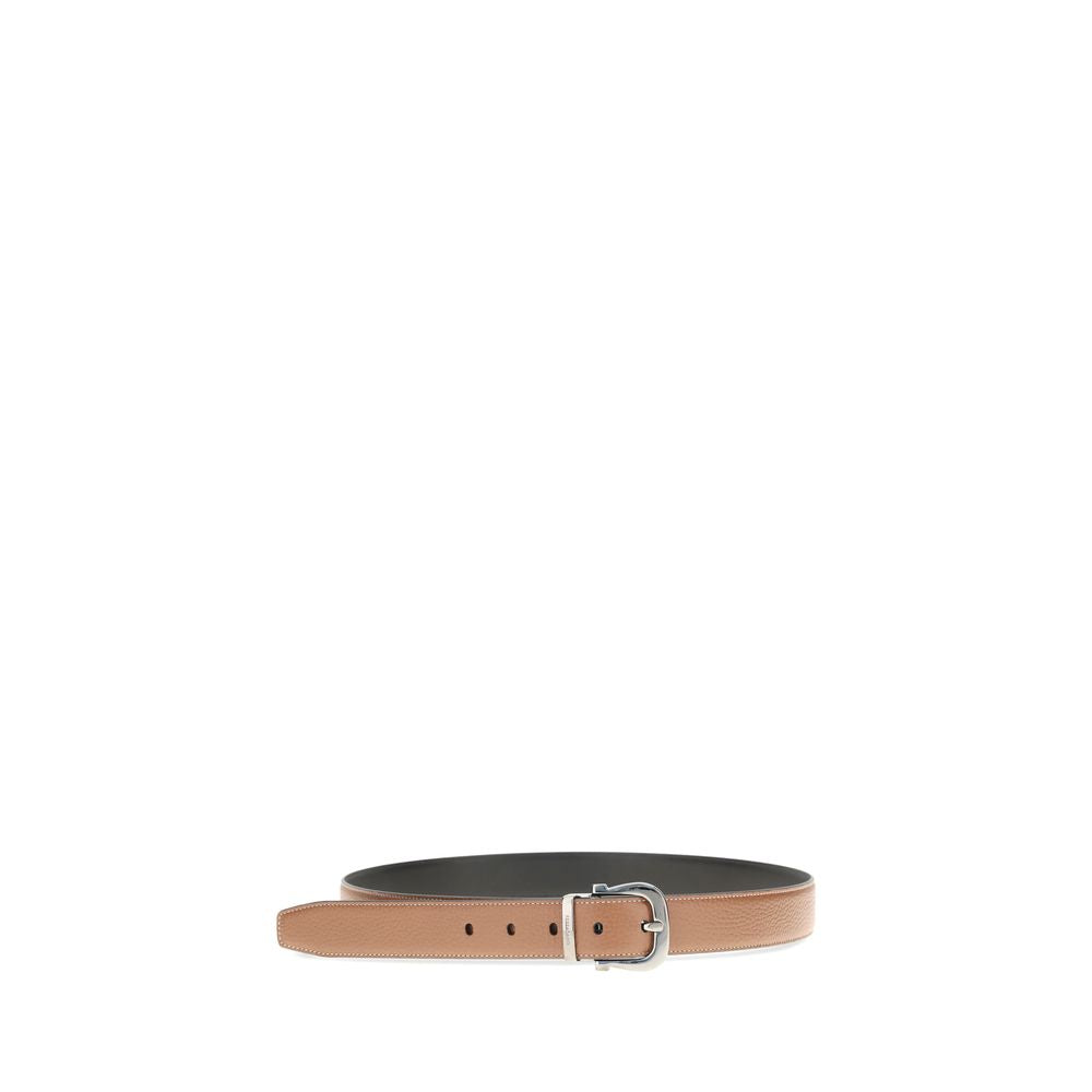 Ferragamo Brown Calf Leather Bos Taurus Gancini Belt