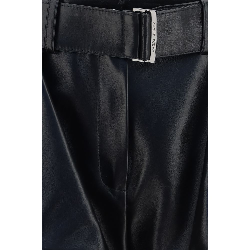 Magda Butrym Black Lambskin Leather Flared Mini Shorts