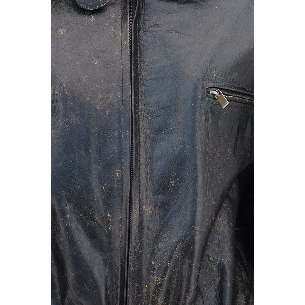Magda Butrym Black Lambskin Vintage Leather Jacket