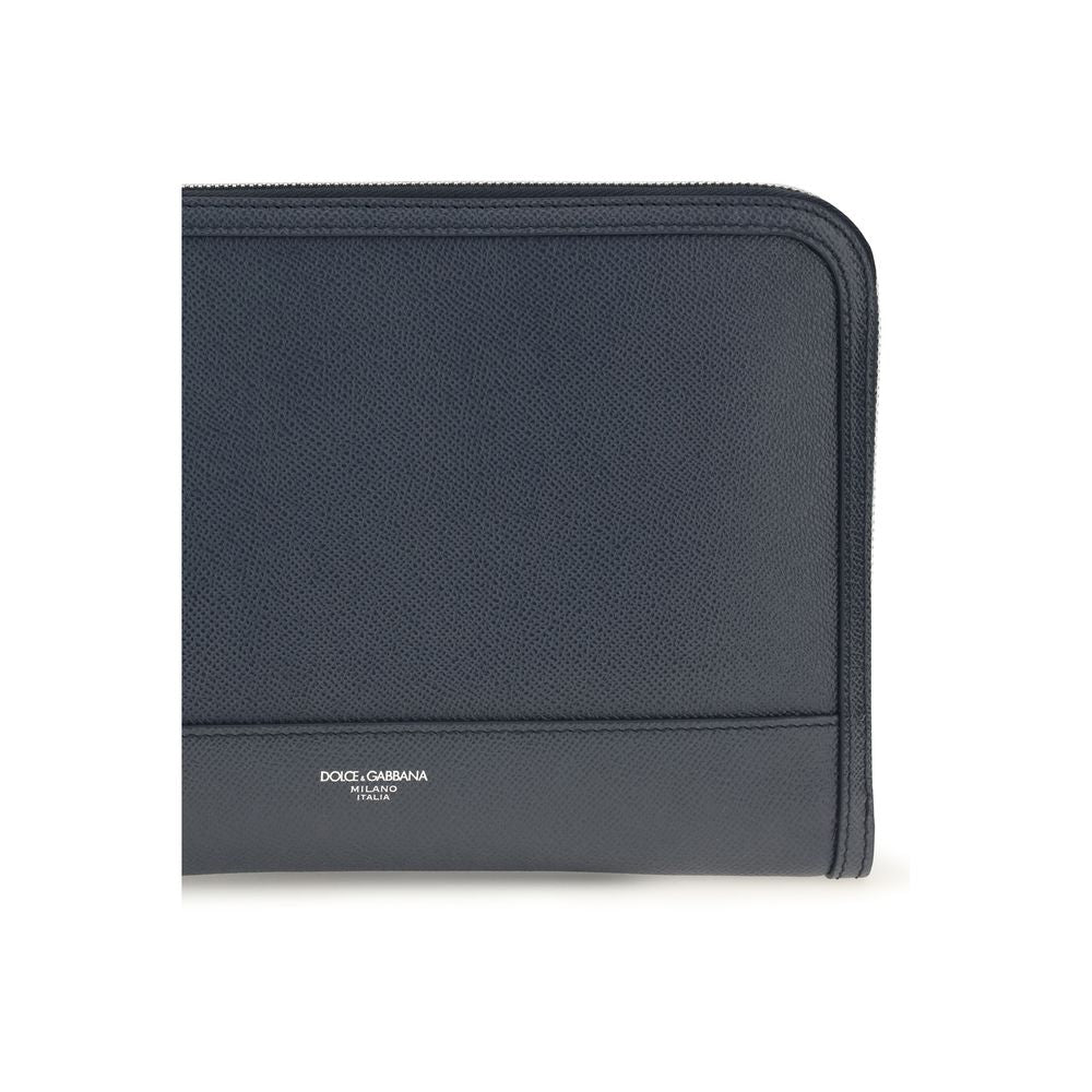 Dolce & Gabbana Blue Calf Leather Atene Clutch Wallet
