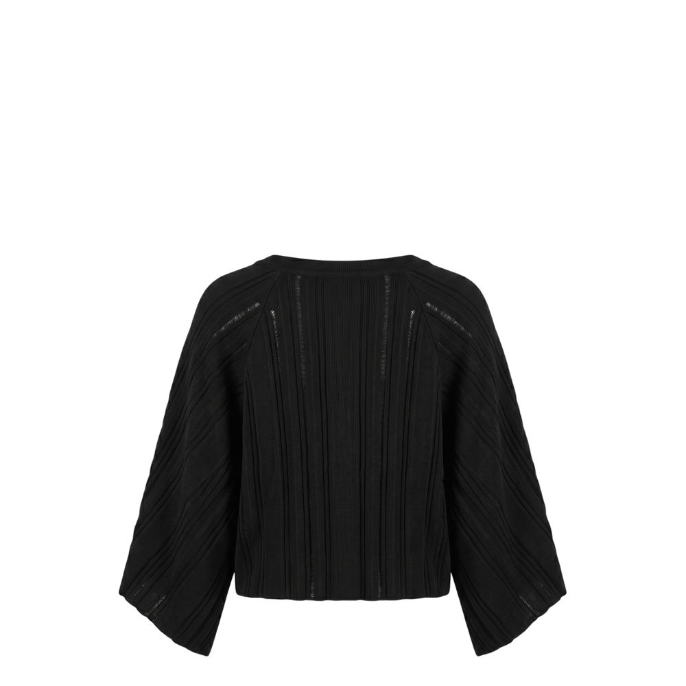 Malo Black Cotton Women Sweater, V-Neck, Cropped, Wide Butterfly Sleeves, Size M