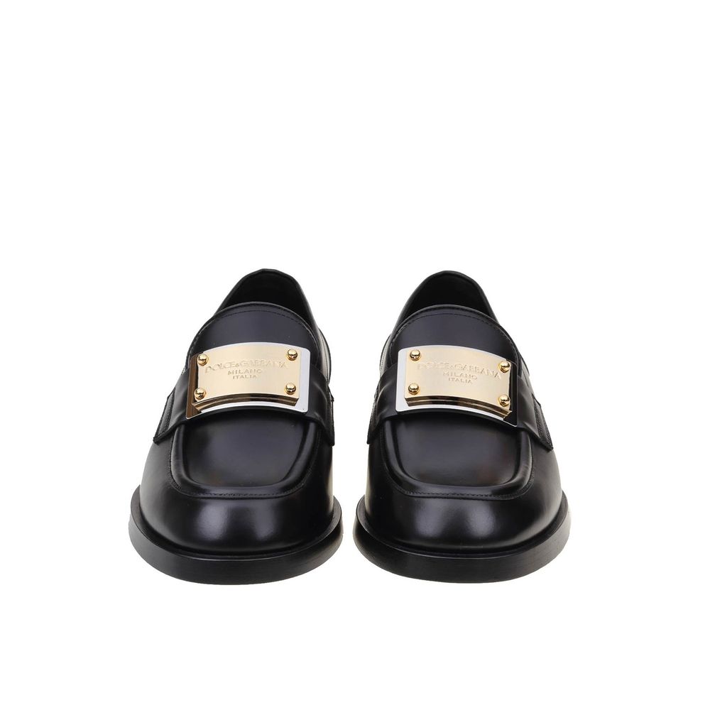 Dolce & Gabbana Black Bernini Brushed Calfskin Slip-On Leather Loafers